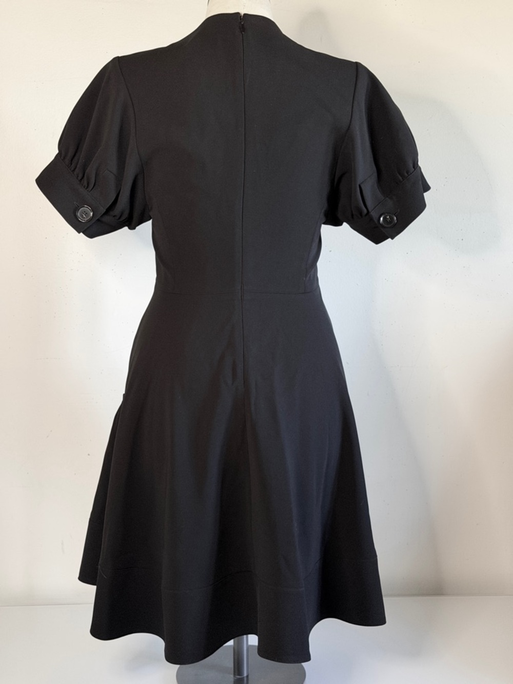 Proenza Schouler Puffed Sleeve V-neck Fit and Flare Black Dress 6 - Picture 5 of 14